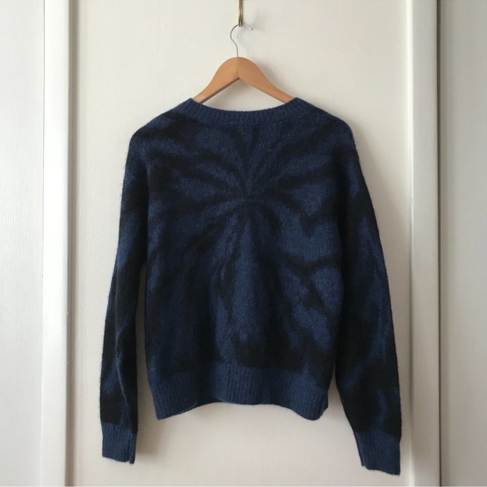 Vince Tie Dye Alpaca wool Mohair Crewneck Sweater In Navy cozy fall winter - Picture 7 of 8